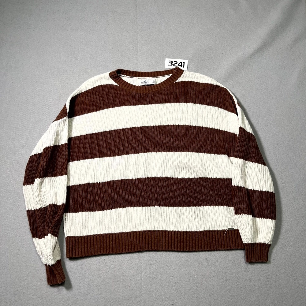Hollister California Sweater Womens XS Brown White Striped Oversize Knit Cotton